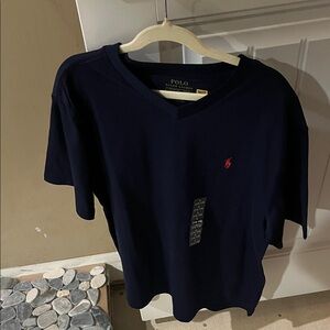 Polo by Ralph Lauren Navy V-Neck Tee with Red Pony Logo